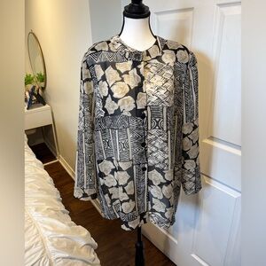 Vintage Sheer Rose Button-up Blouse Size 14